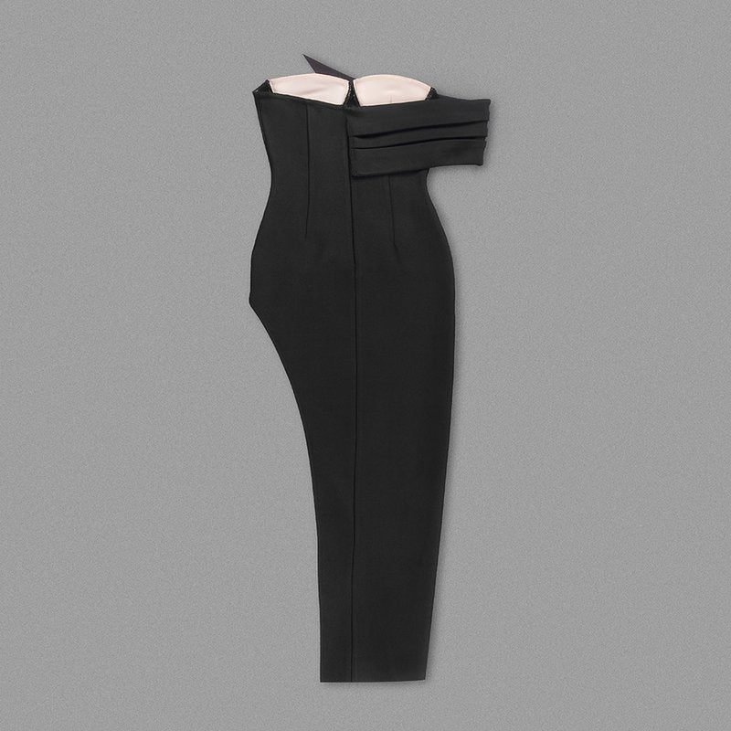One Shoulder Pearl Embellished Bandage Dress H6212