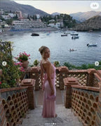 One Shoulder Pink Satin Maxi Dress H6650