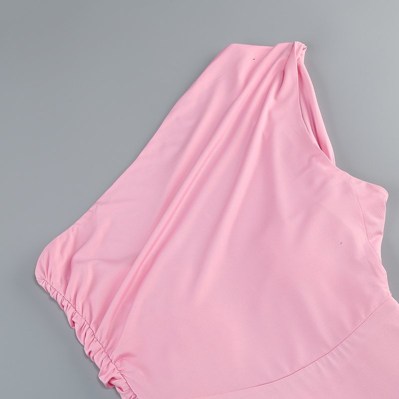 One Shoulder Pink Satin Maxi Dress H6650