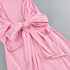 One Shoulder Pink Satin Maxi Dress H6650