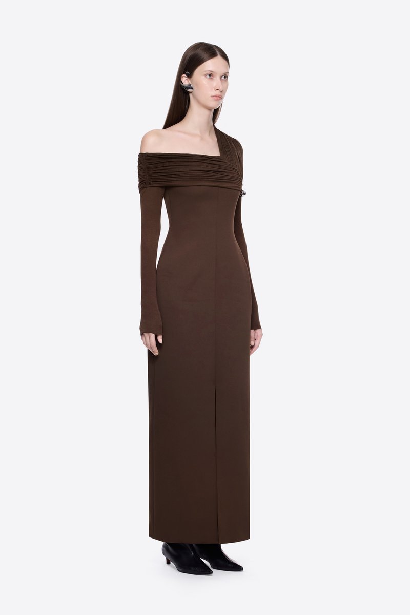 One Shoulder Pleated Gown H7133