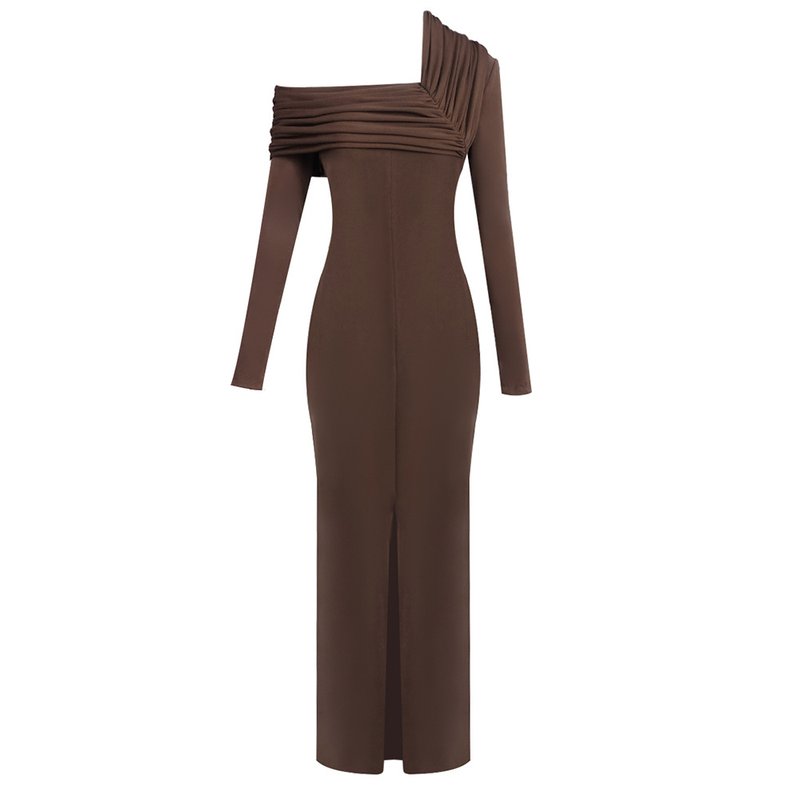 One Shoulder Pleated Gown H7133