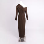 One Shoulder Pleated Gown H7133