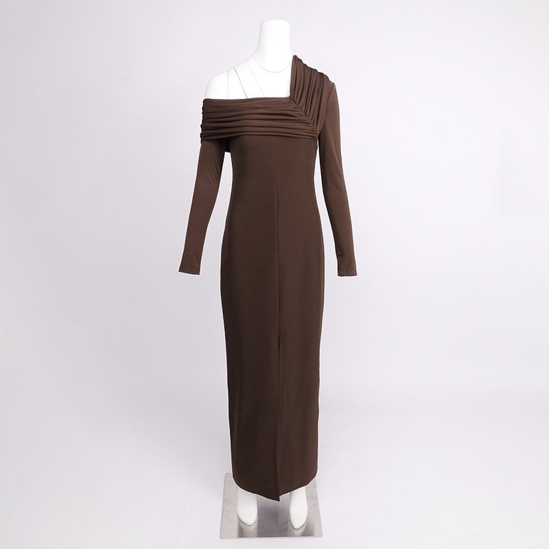 One Shoulder Pleated Gown H7133