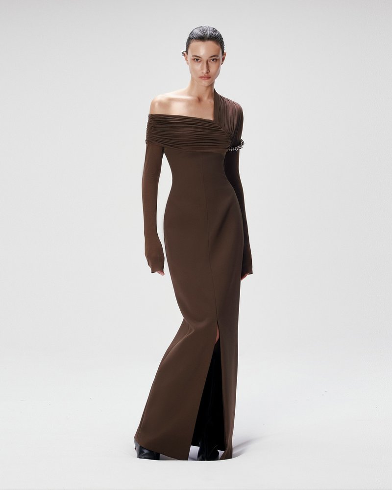 One Shoulder Pleated Maxi Dress H7133