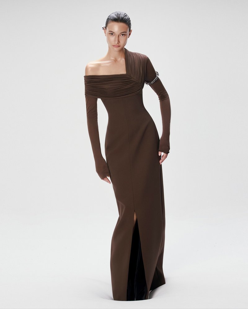 One Shoulder Pleated Maxi Dress H7133
