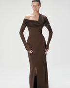 One Shoulder Pleated Maxi Dress H7133