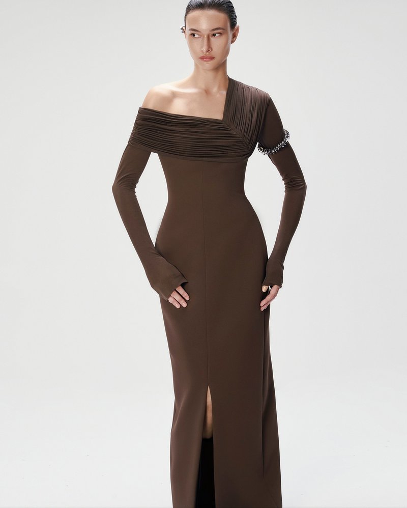 One Shoulder Pleated Maxi Dress H7133