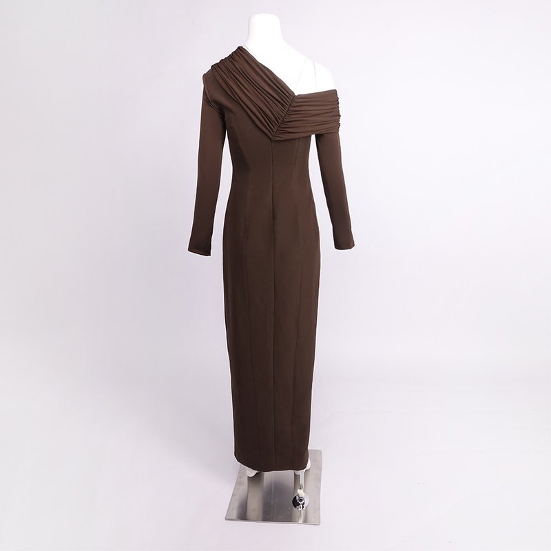 One Shoulder Pleated Maxi Dress H7133