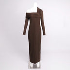 One Shoulder Pleated Maxi Dress H7133