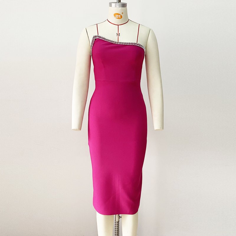 One Shoulder Rhinestone Bandage Midi Dress H6140