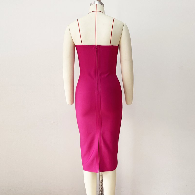 One Shoulder Rhinestone Bandage Midi Dress H6140