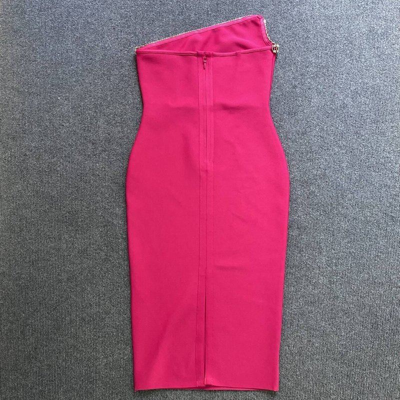 One Shoulder Rhinestone Bandage Midi Dress H6140