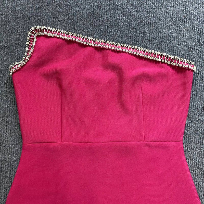 One Shoulder Rhinestone Bandage Midi Dress H6140