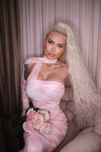 One Shoulder Ruched Gown with Long Gloves H5717