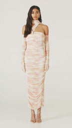 One Shoulder Ruched Gown with Long Gloves H5717