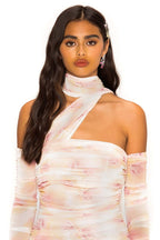 One Shoulder Ruched Gown with Long Gloves H5717