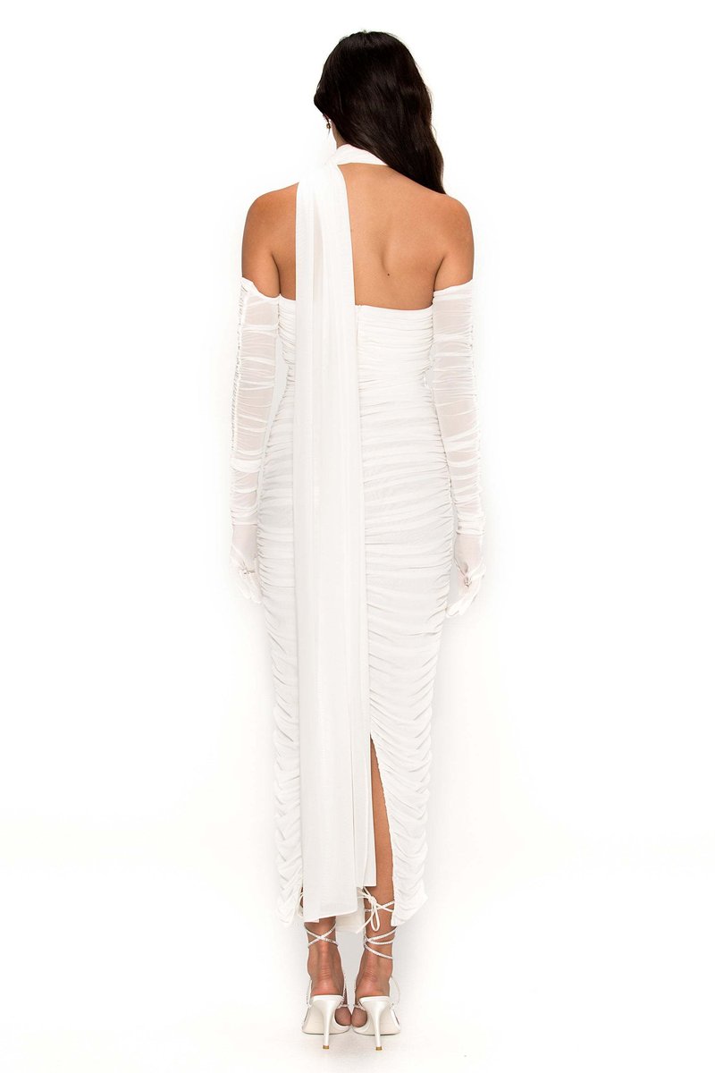 One Shoulder Ruched Gown with Long Gloves H5717