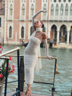 One Shoulder Ruched Gown with Long Gloves H5717
