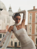 One Shoulder Ruched Gown with Long Gloves H5717