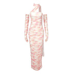 One Shoulder Ruched Gown with Long Gloves H5717