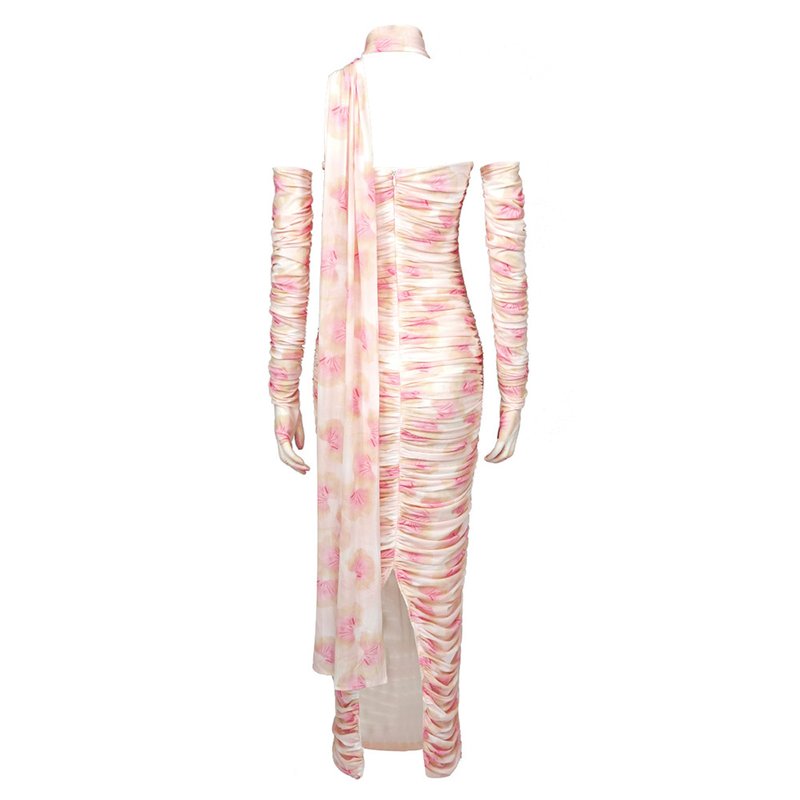 One Shoulder Ruched Gown with Long Gloves H5717