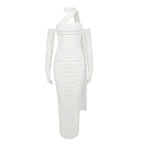One Shoulder Ruched Gown with Long Gloves H5717