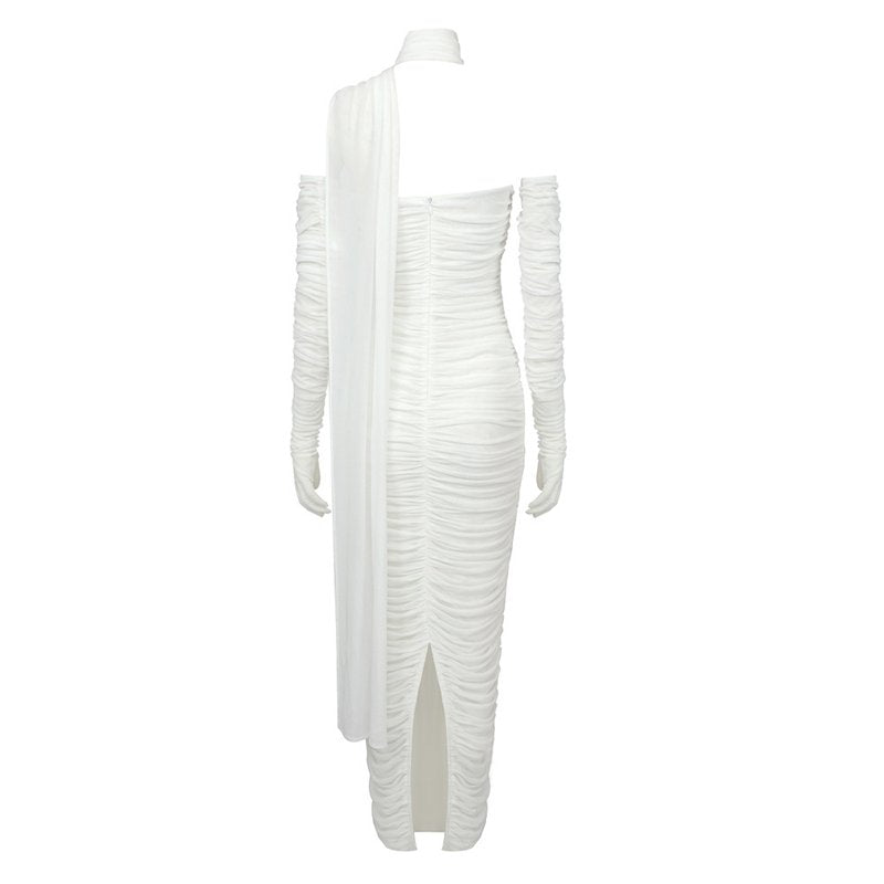 One Shoulder Ruched Gown with Long Gloves H5717