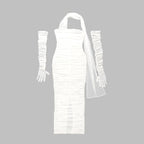 One Shoulder Ruched Gown with Long Gloves H5717