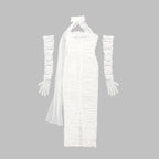 One Shoulder Ruched Gown with Long Gloves H5717