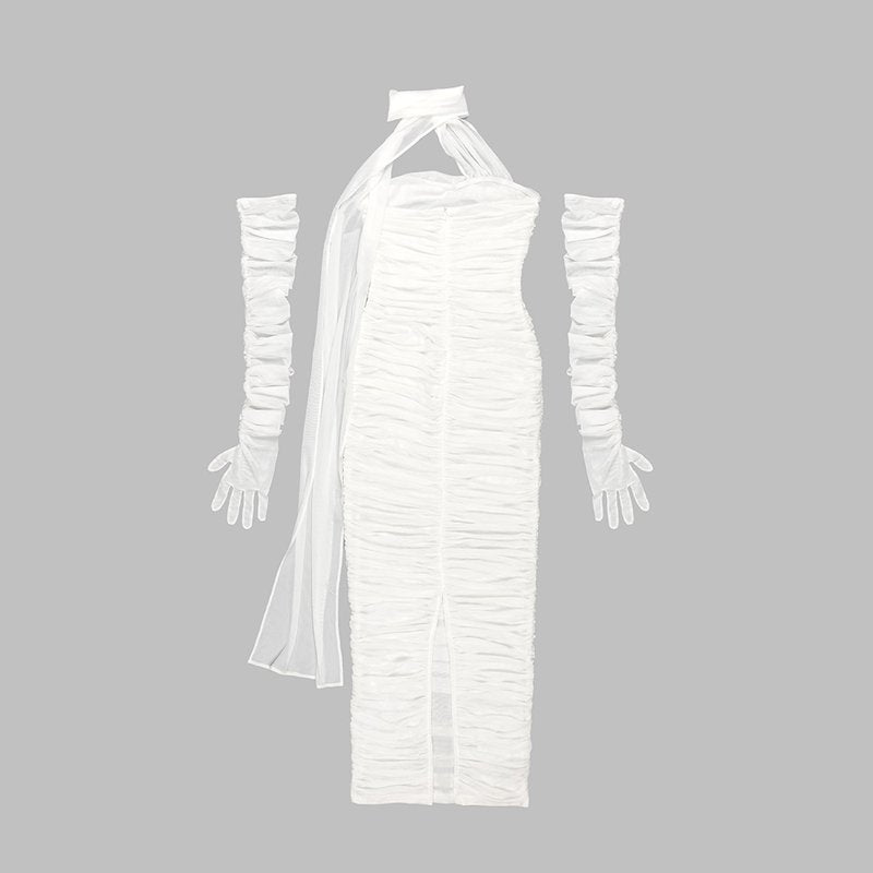 One Shoulder Ruched Gown with Long Gloves H5717