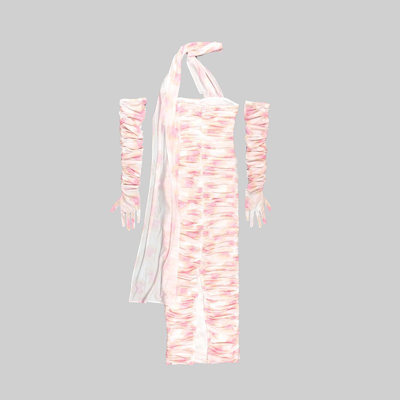 One Shoulder Ruched Gown with Long Gloves H5717