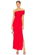 One Shoulder Ruched Red Maxi Dress H6345