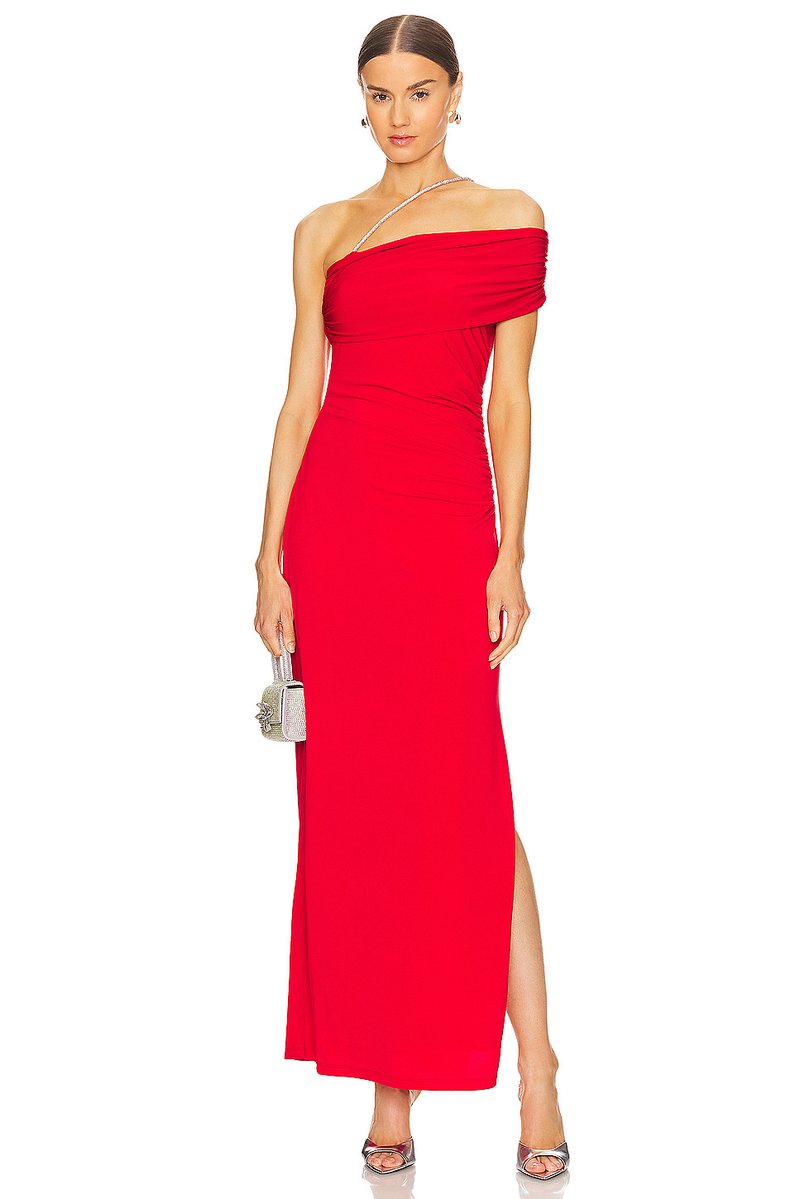 One Shoulder Ruched Red Maxi Dress H6345