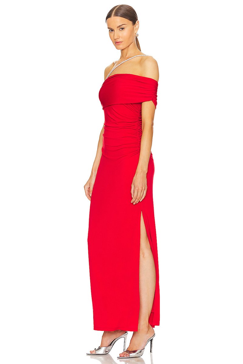 One Shoulder Ruched Red Maxi Dress H6345