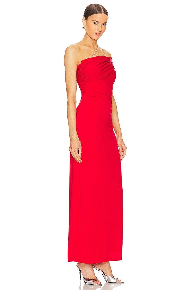 One Shoulder Ruched Red Maxi Dress H6345
