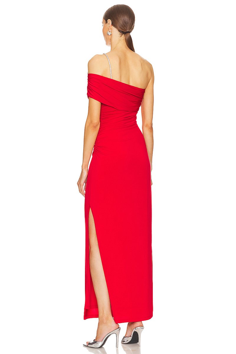 One Shoulder Ruched Red Maxi Dress H6345