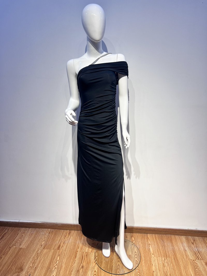 One Shoulder Ruched Red Maxi Dress H6345