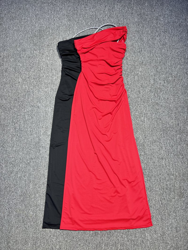 One Shoulder Ruched Red Maxi Dress H6345