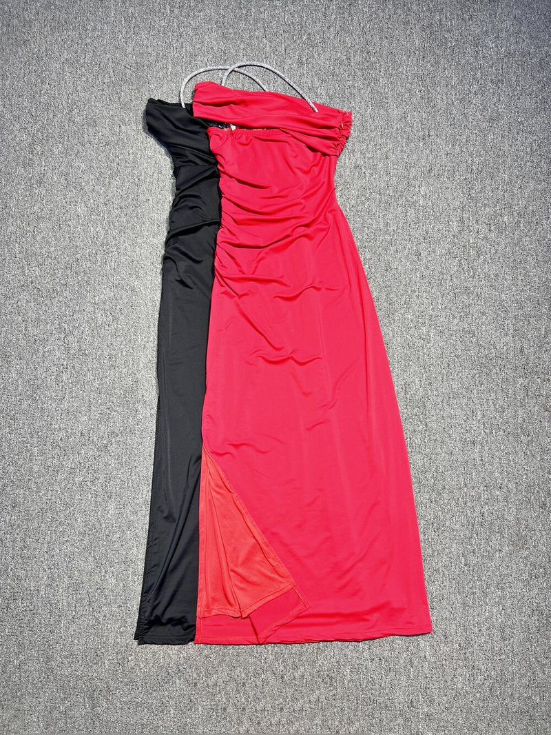 One Shoulder Ruched Red Maxi Dress H6345