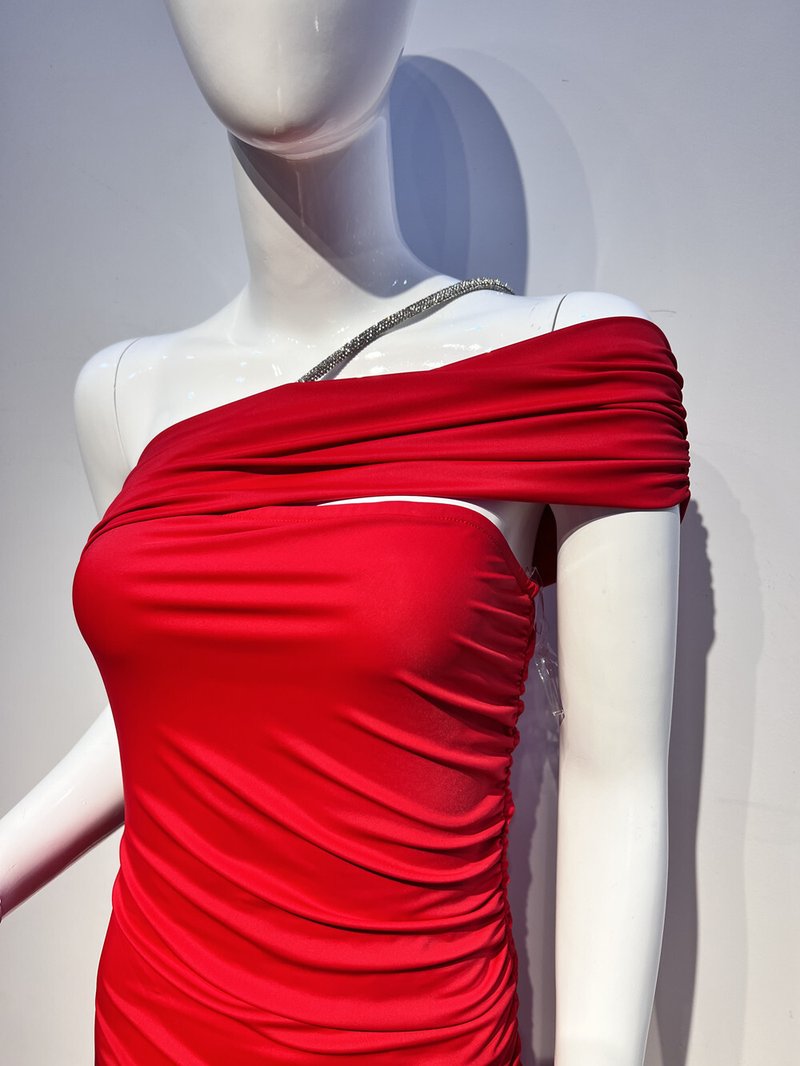 One Shoulder Ruched Red Maxi Dress H6345