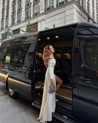 One Shoulder Ruched White Gown H6179