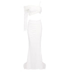 One Shoulder Ruched White Gown H6179