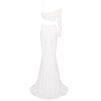 One Shoulder Ruched White Gown H6179