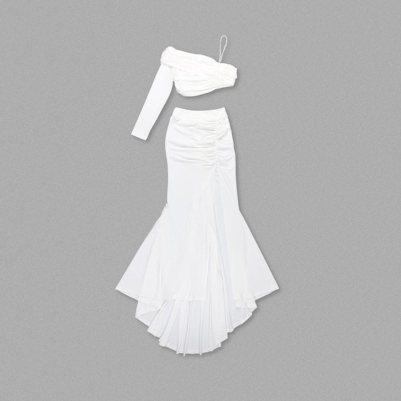 One Shoulder Ruched White Gown H6179