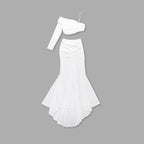 One Shoulder Ruched White Gown H6179
