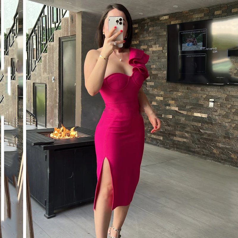 One Shoulder Ruffle Bandage Midi Dress H6151