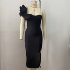 One Shoulder Ruffle Bandage Midi Dress H6151