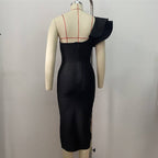 One Shoulder Ruffle Bandage Midi Dress H6151
