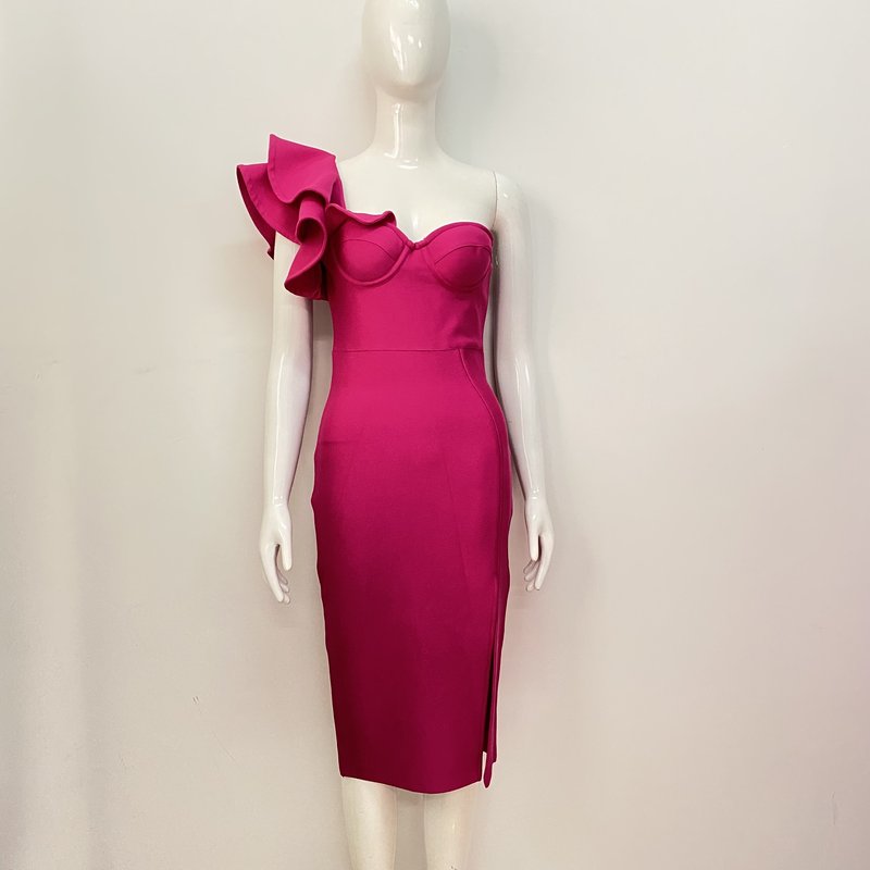 One Shoulder Ruffle Bandage Midi Dress H6151
